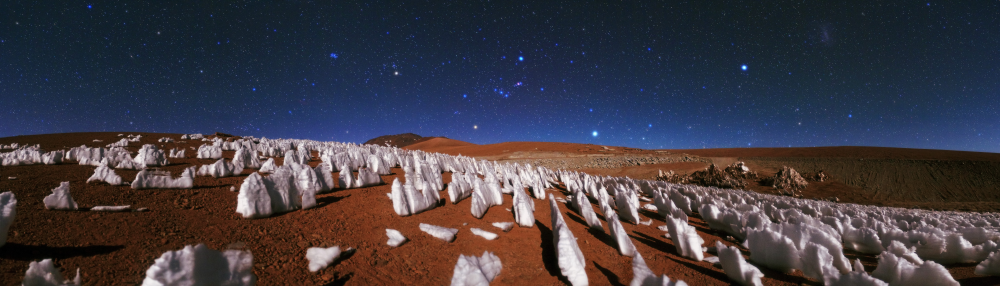 red sand white nieves penitentes and starry sky appear like a scene from mars